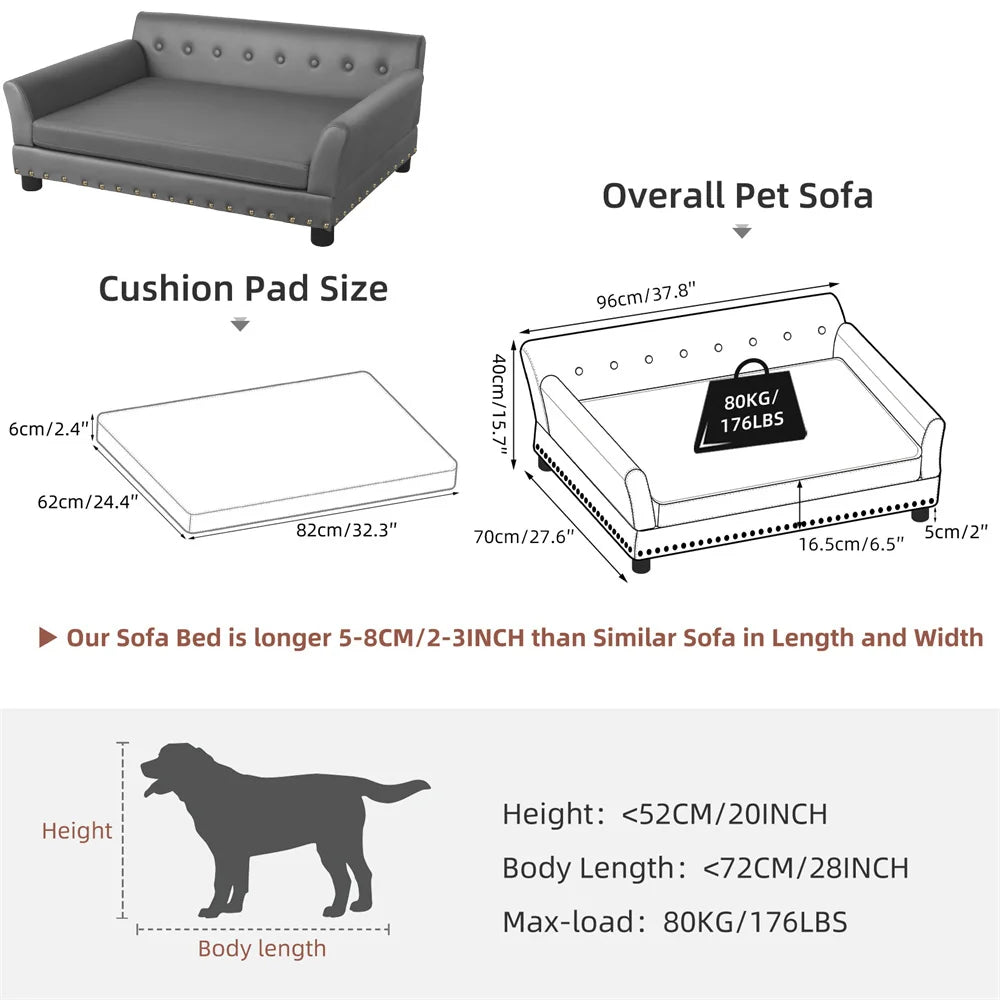Borwart Heavy Duty Pet Sofa Bed Cushioned Raised Dog Couch