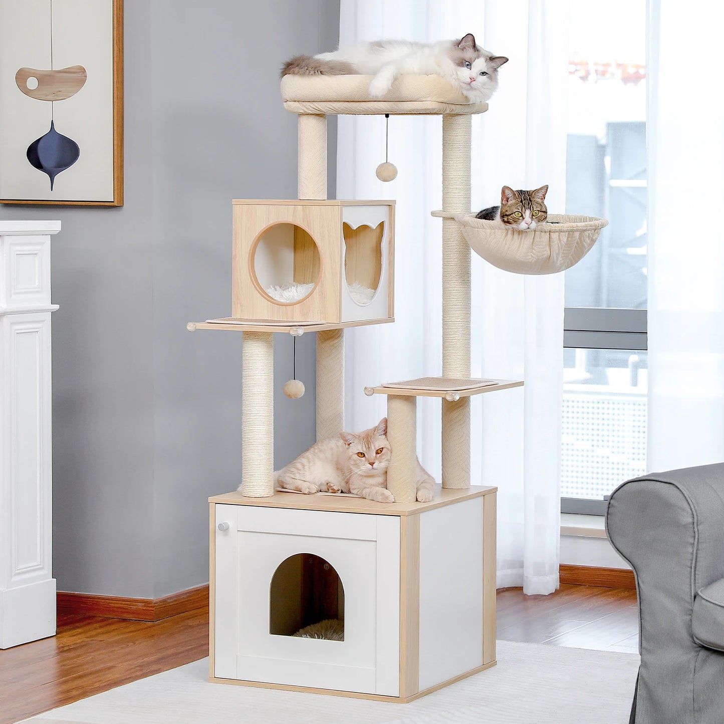PAWZ Ro Multi Level Cat Tree Wood Tower Scratching Posts