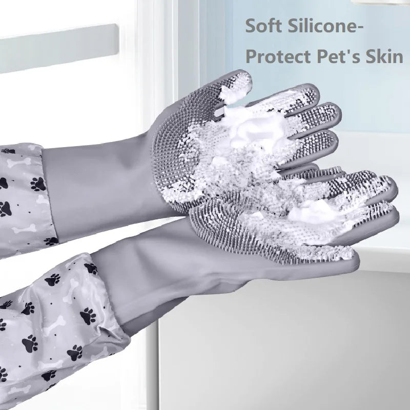 Silicone Pet Grooming Gloves For Dogs Cats Hair Removal Scrubber
