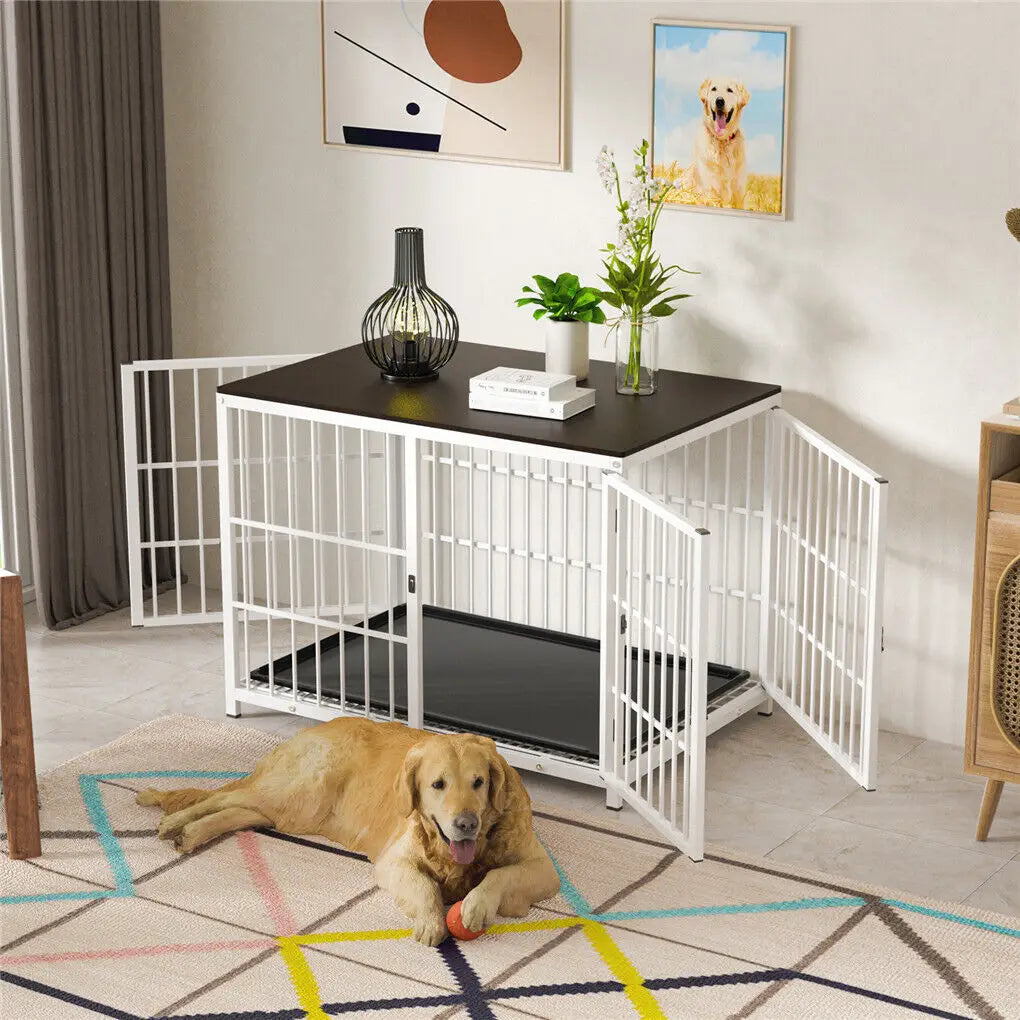Bingopaw Heavy Duty Dog Kennel Steel Wooden End Table Crate