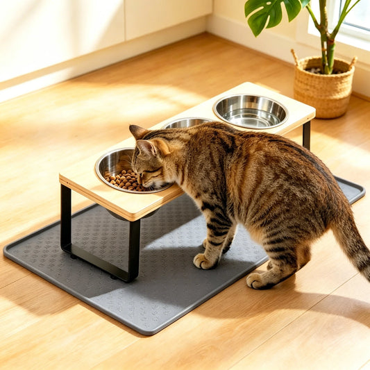 Elevated Cat Feeder With Tilted Bamboo Iron Stand Bowls