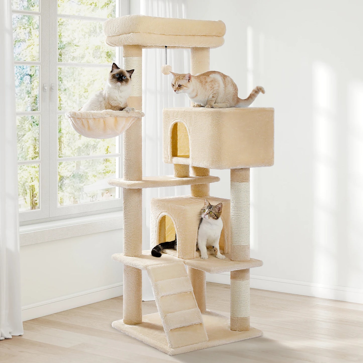 PEQULTI Five Level Cat Tree With Hammock And Cozy Condos