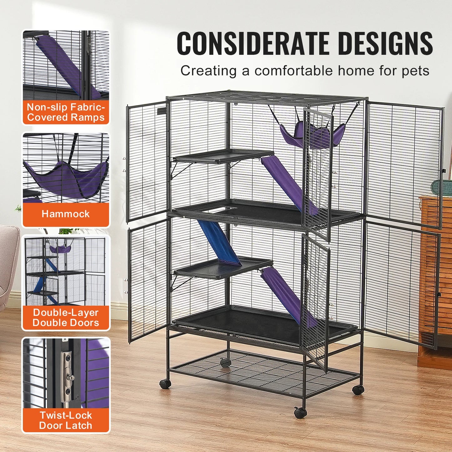 SucceBuy Rolling Metal Ferret Cage Four-Tier Critter Nation Cage