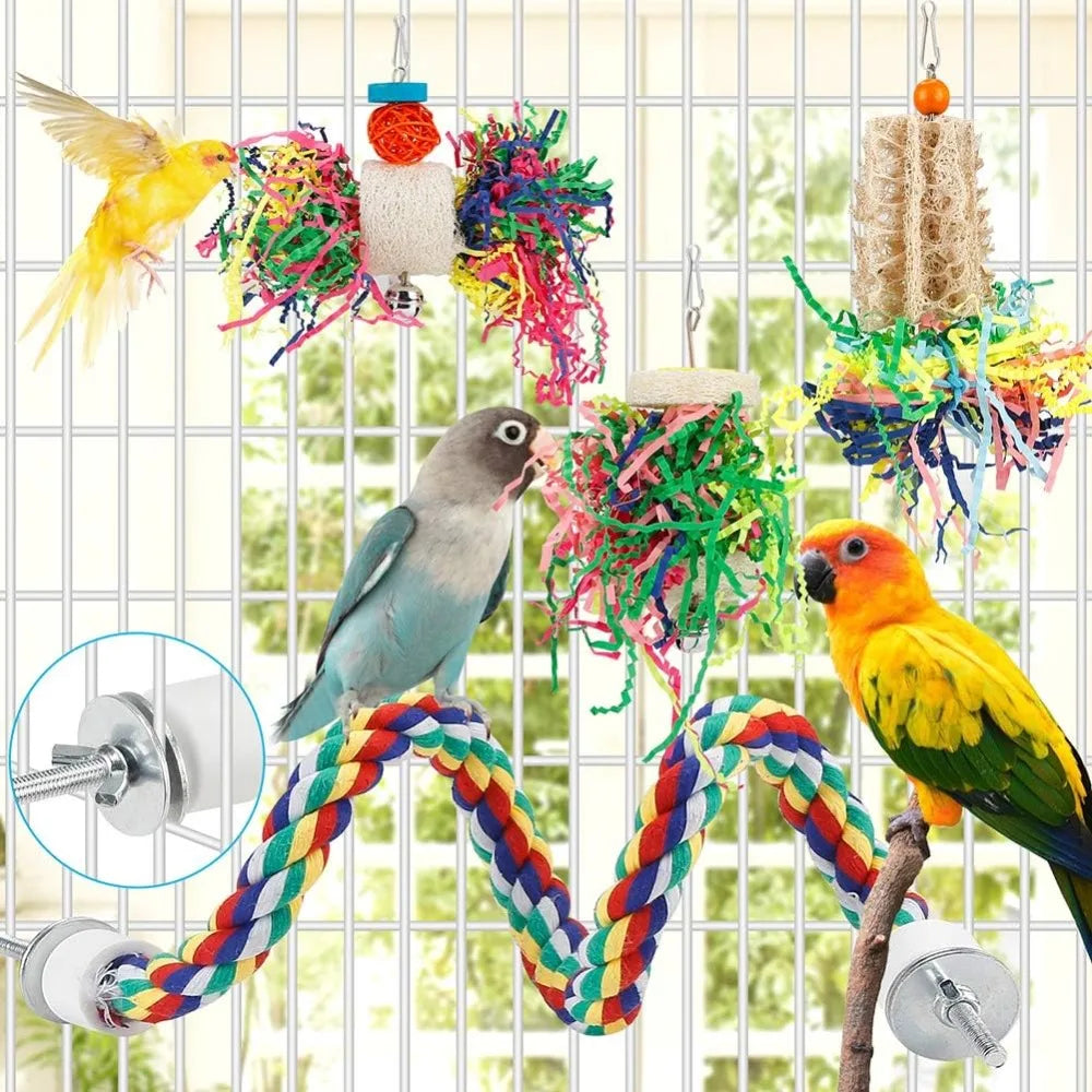 Bird Chew Toys Foraging Paper Ball Cage Hanging Set