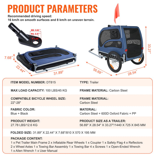 Pet Cart Bicycle Carrier for Dogs Collapsible Bike Trailer