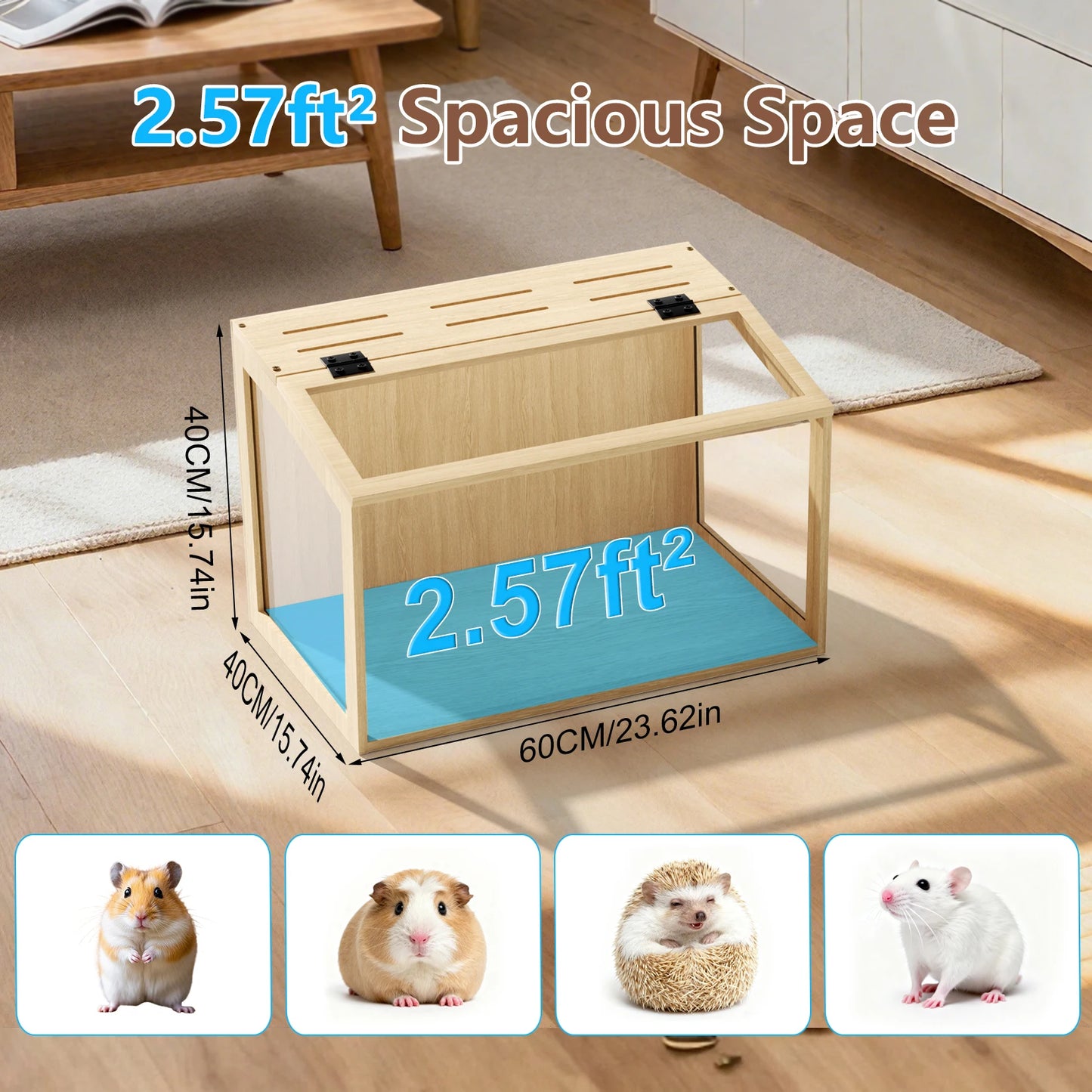 Large Wooden Hamster Cage With Integrated LED Light And Safety