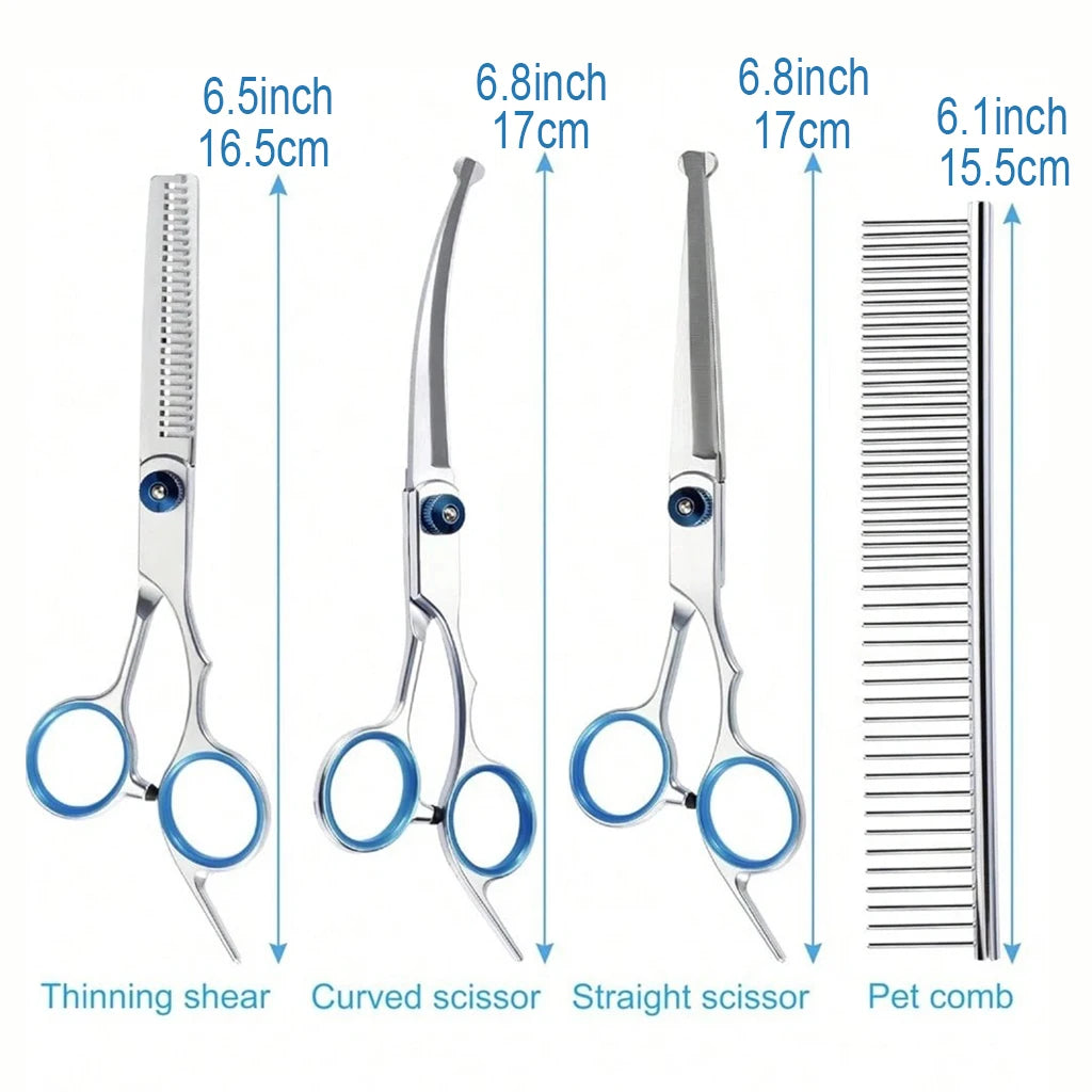 SHUYU Pet Grooming Scissors Kit Stainless Steel Shears With Case