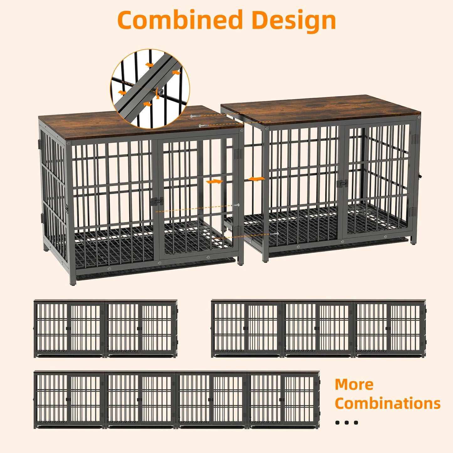BORWART Wooden Elevated Dog Crate End Table With 3 Doors