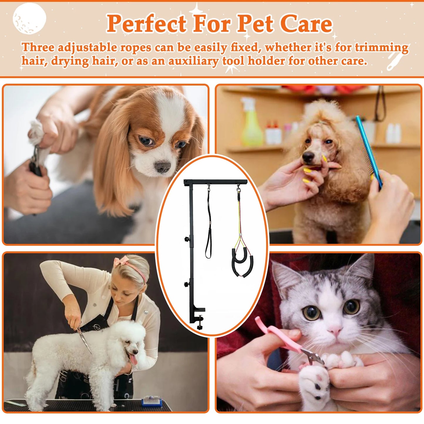 Dog Grooming Arm With Height Adjustable Clamp And Two Loops