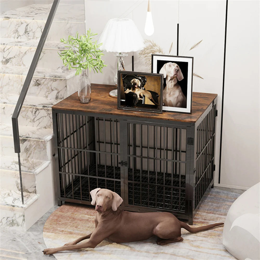 BORWART Wooden Dog Crate End Table Style Elevated Kennel Tray
