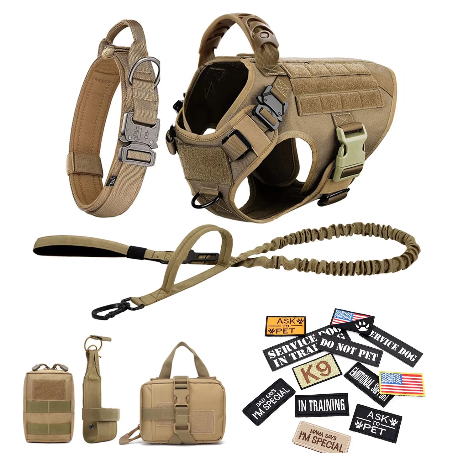Military Large Dog Harness Vest Set With Leash Patches Bags Training