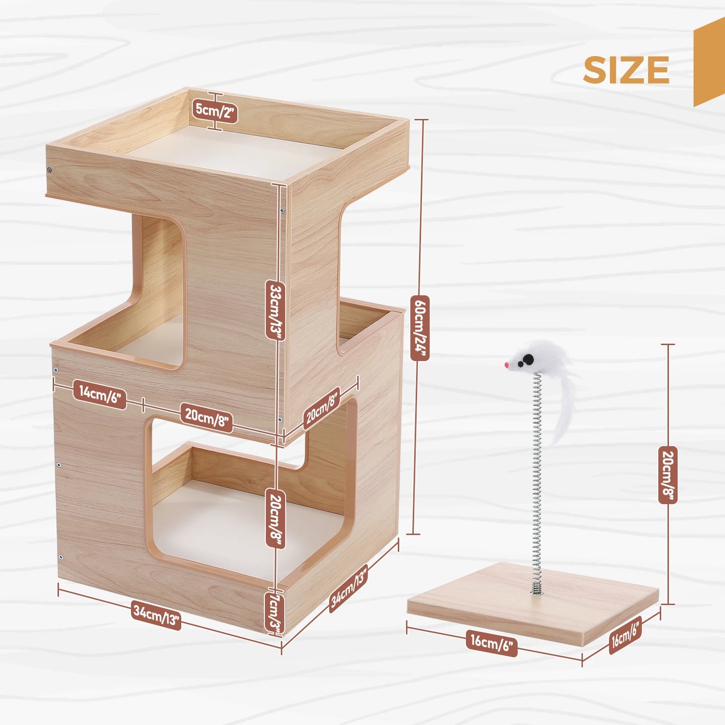 PAWZ Road Wood Cat Condo Bed With Removable Mats Kitty