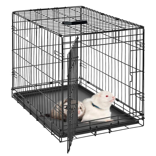 HiMISS Folding Rabbit Cage With Slide Out Tray Two Doors