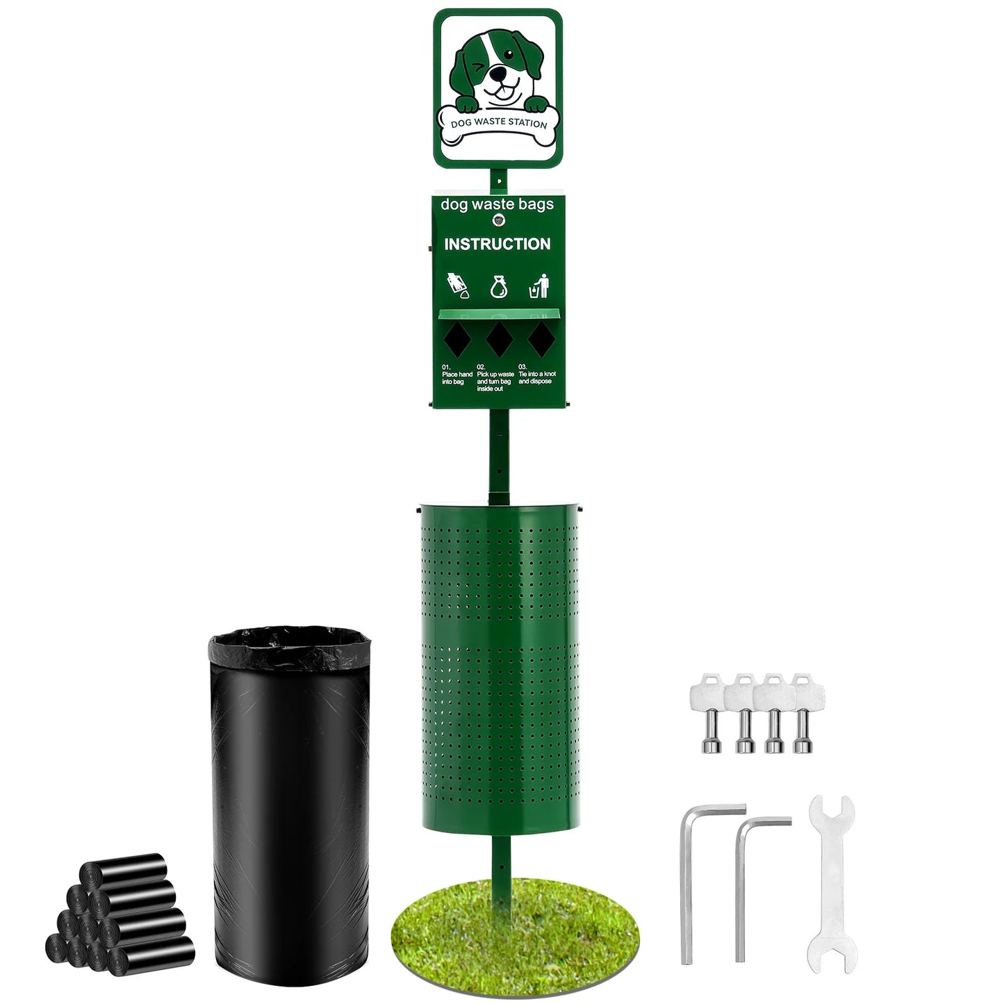 Outdoor Galvanized Steel Dog Waste Station With Hand Wash Bottle Bag Dispenser