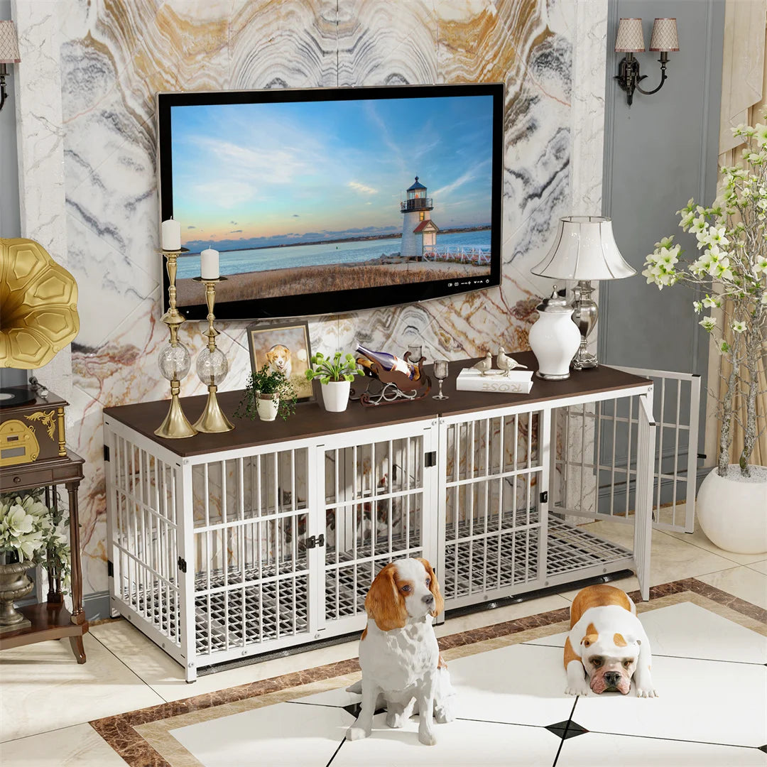 BINGOPAW Furniture Style Dog Crate End Table With Three Doors And Removable Tray
