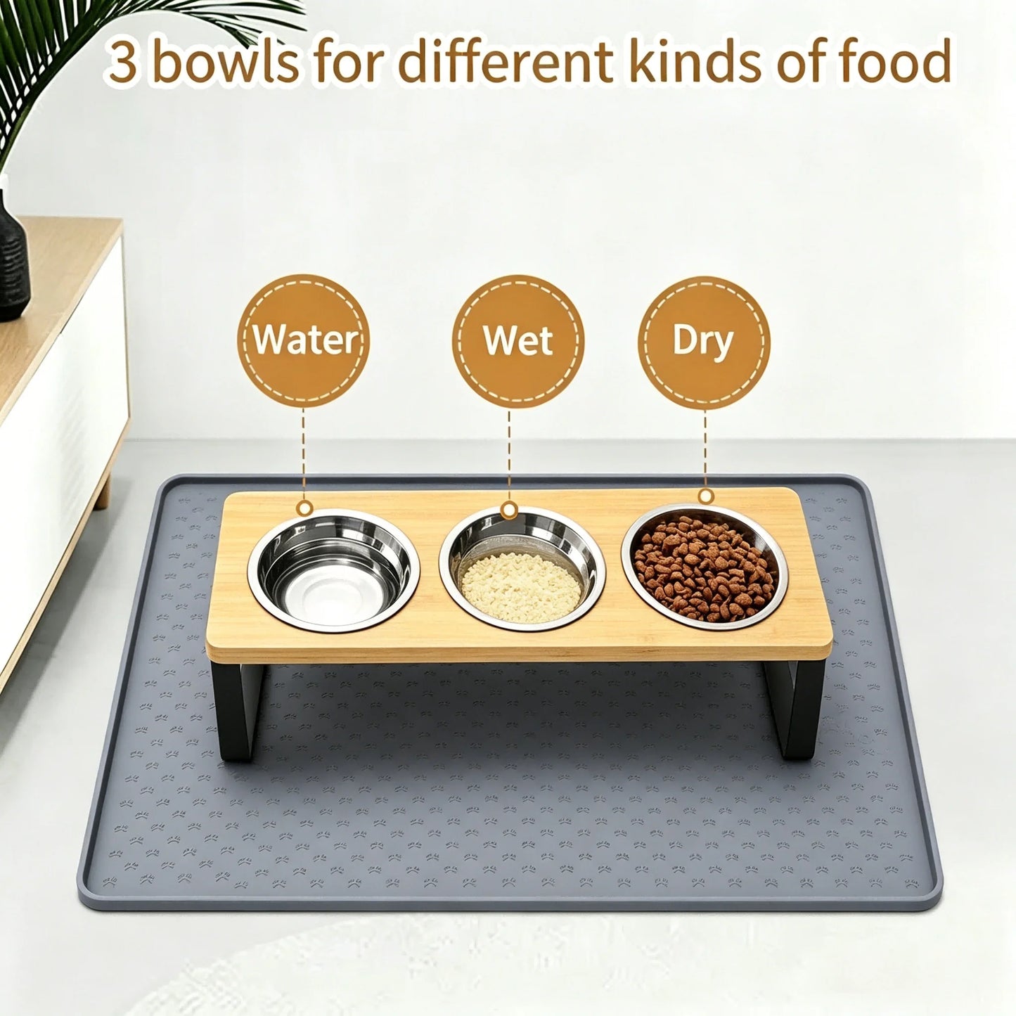 Elevated Cat Feeder With Tilted Bamboo Iron Stand Bowls