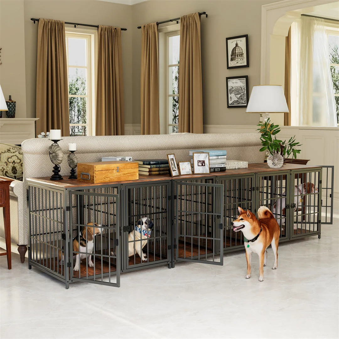 Heavy Duty Dog Cage Side Table Indoor Kennel With Four Doors And Divider