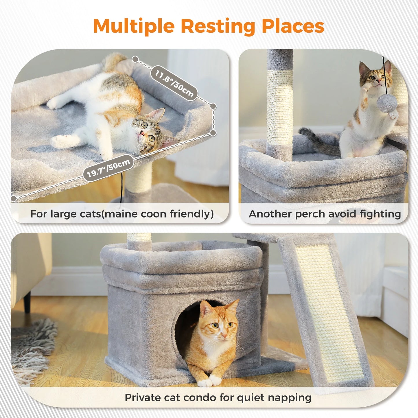 PAWZ Road Three-Tier Cat Tree With Sisal Scratching Posts