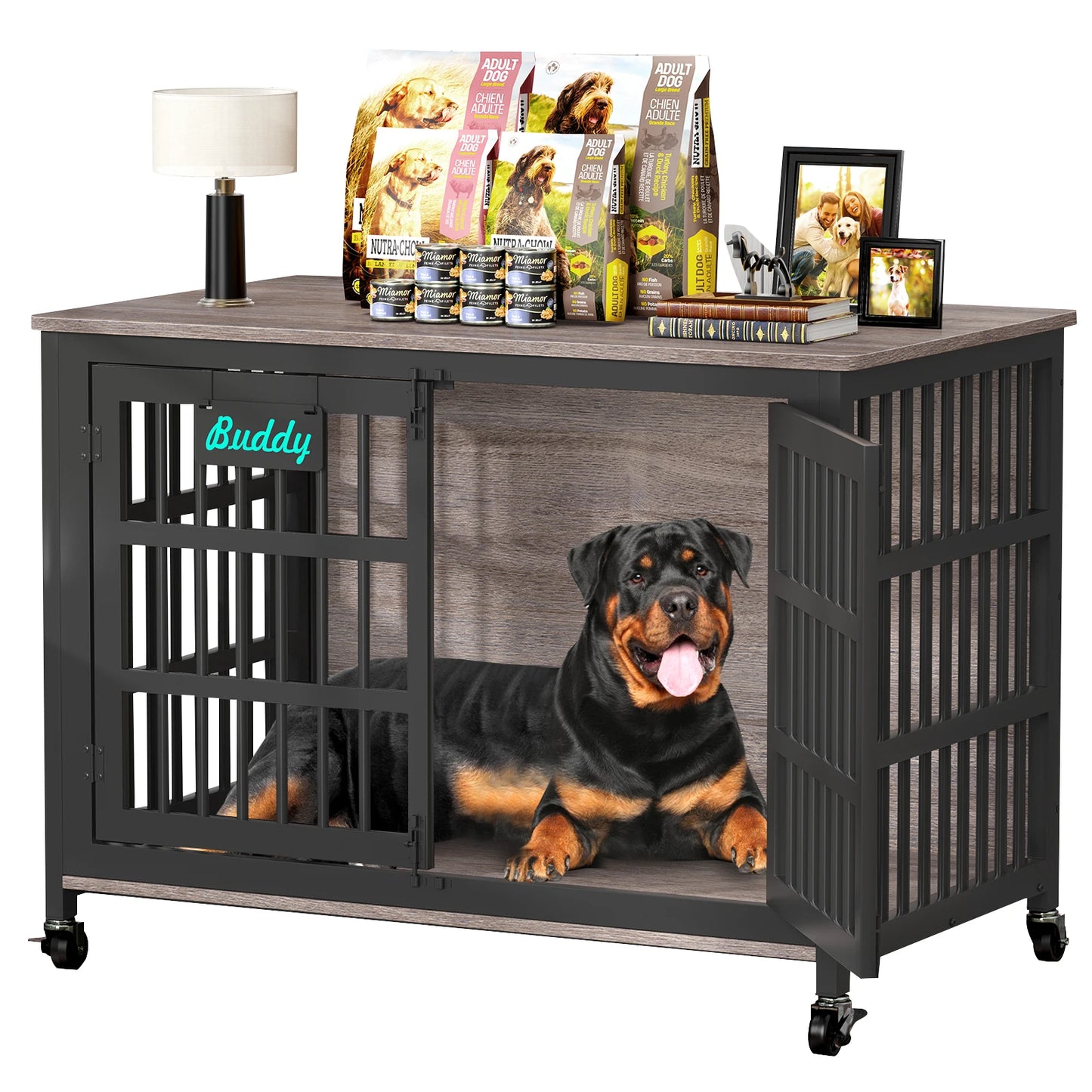 Heavy Duty Crate Furniture For Large Medium Dogs With Casters