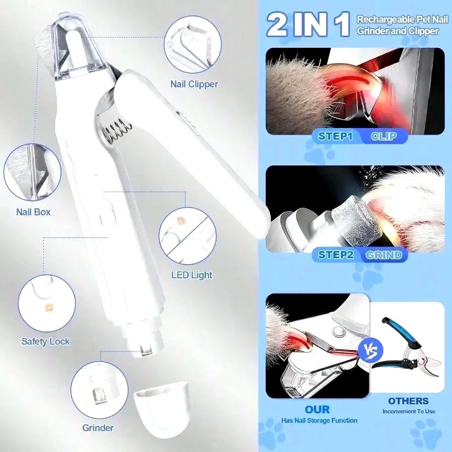 2-In-1 Dog Nail Clippers With Lights Electric Pet Nail Grinder