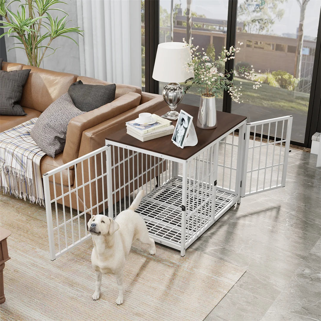 BINGOPAW Furniture Style Dog Crate End Table With Three Doors And Removable Tray