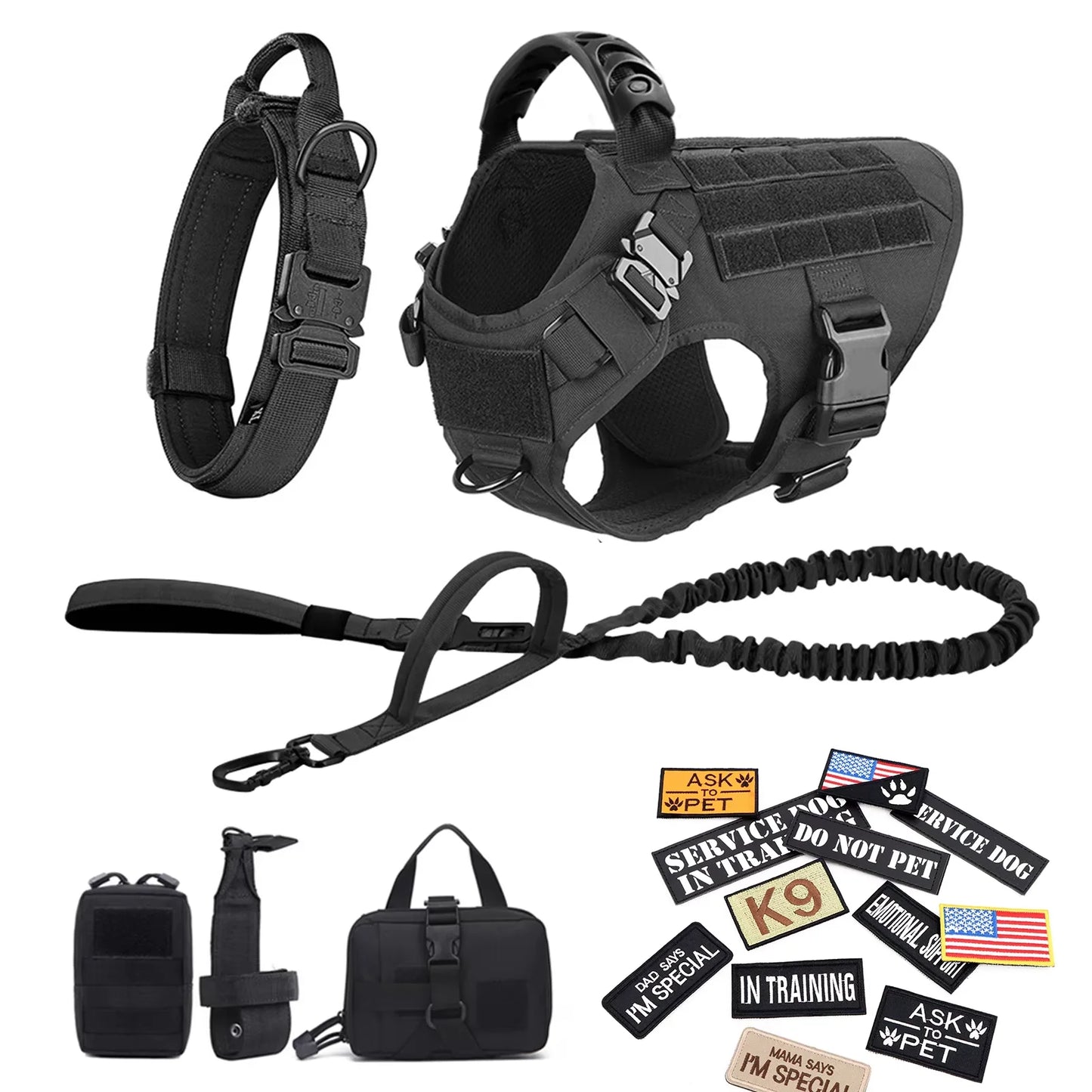 Military Large Dog Harness Vest Set With Leash Patches Bags Training