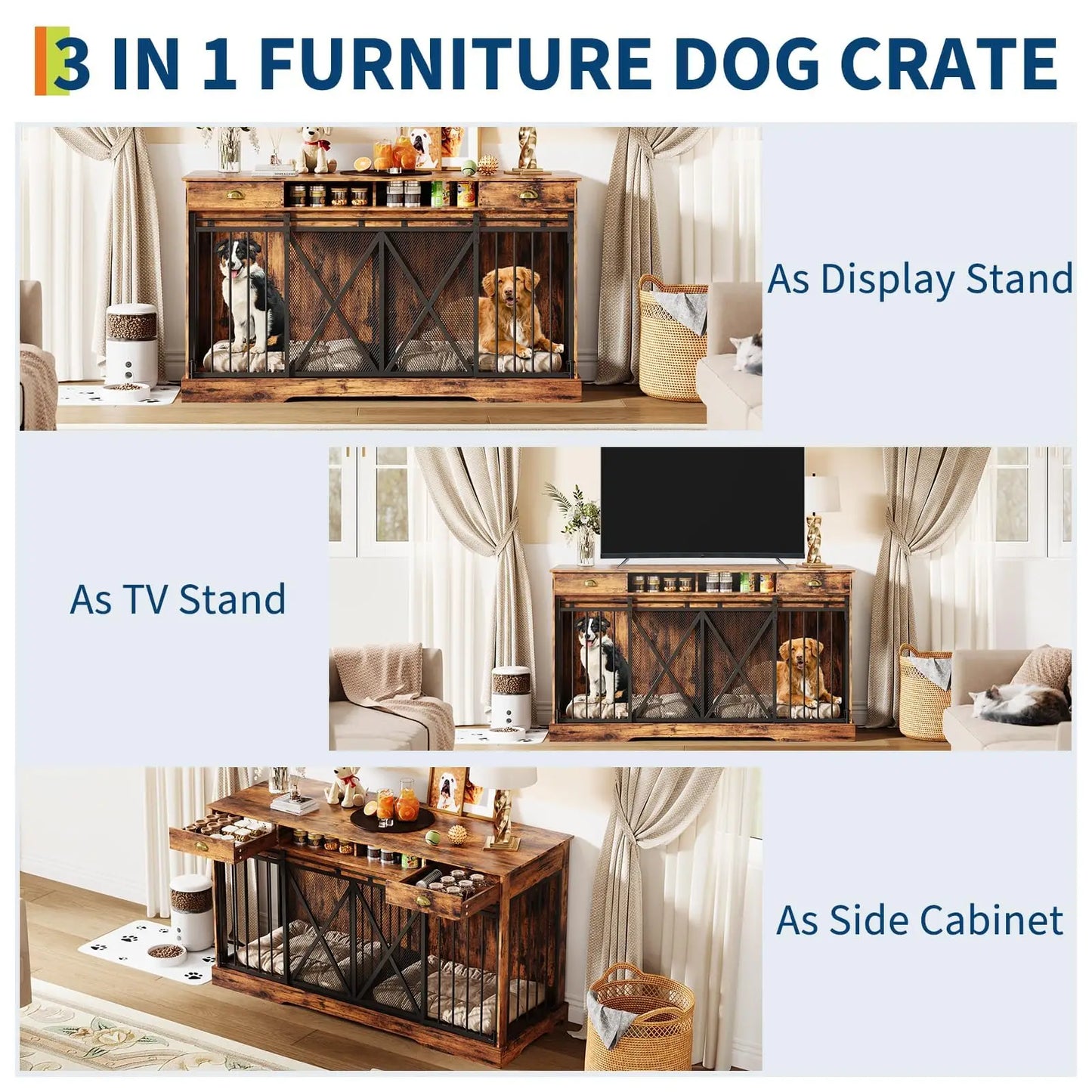 Double Dog Crate Furniture With Sliding Doors And Removable Divider