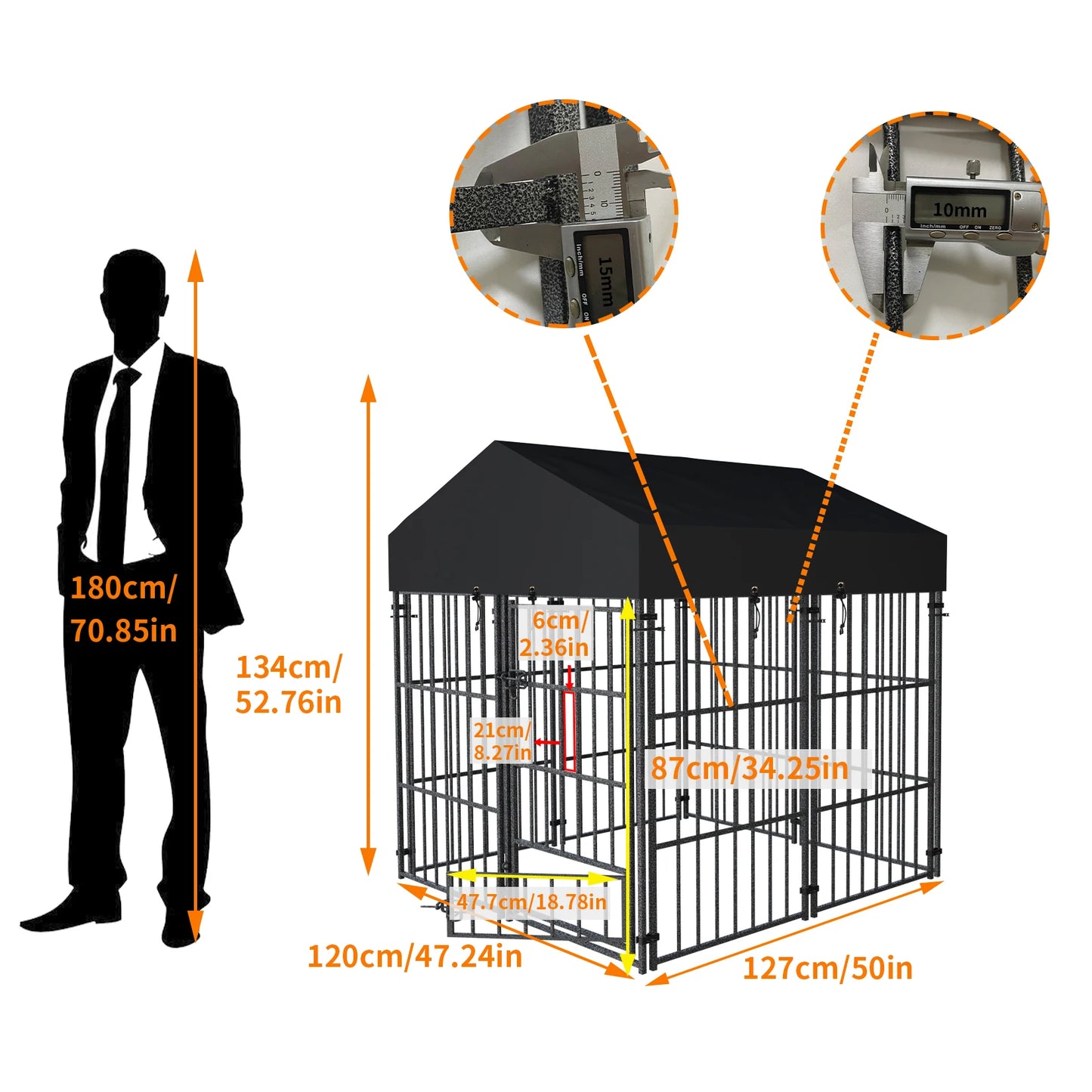 Outdoor Dog Kennel With Roof Heavy Duty Metal Crate Enclosure
