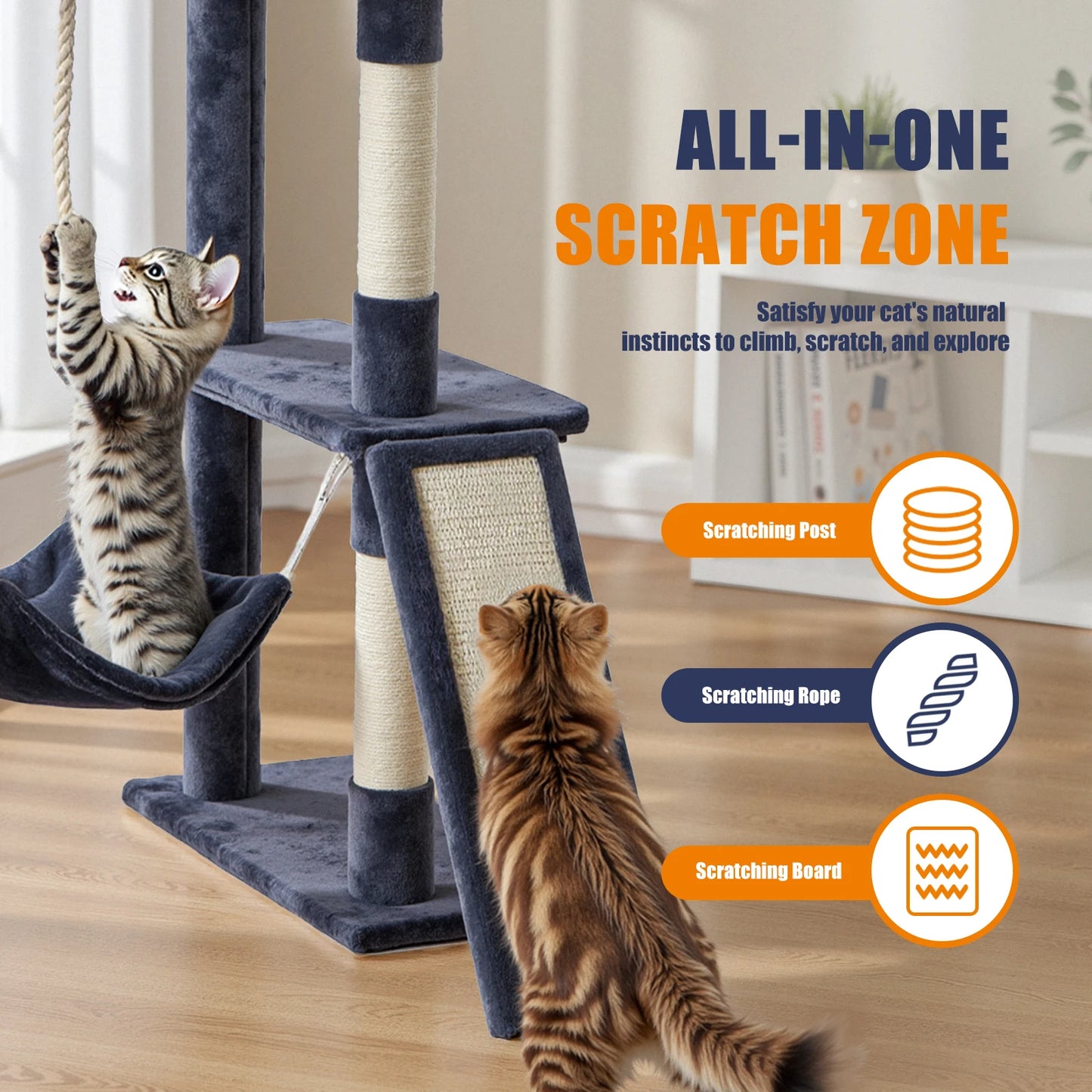 JHK Cat Tree Tall Multi-Cat Climbing Tower Indoor Cat