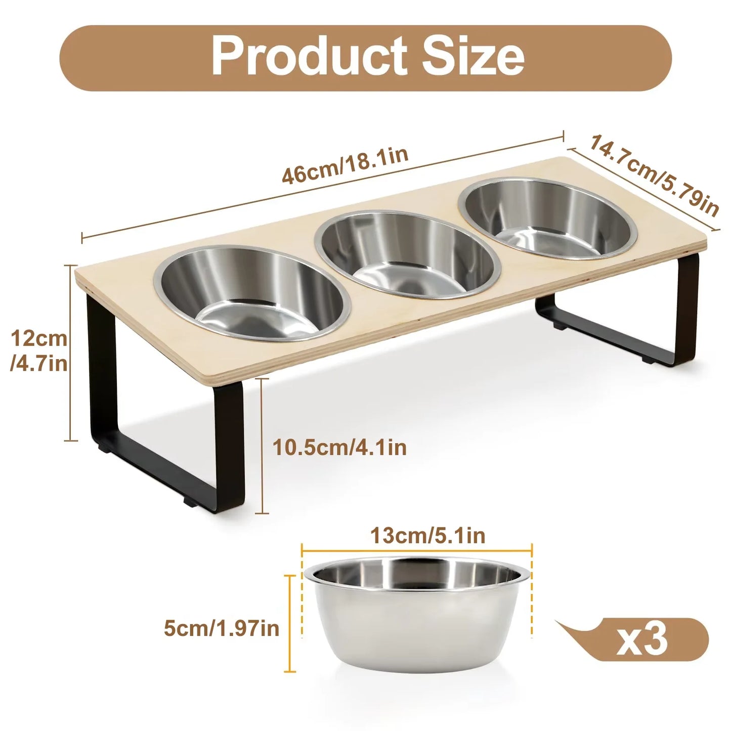 Elevated Cat Feeder With Tilted Bamboo Iron Stand Bowls