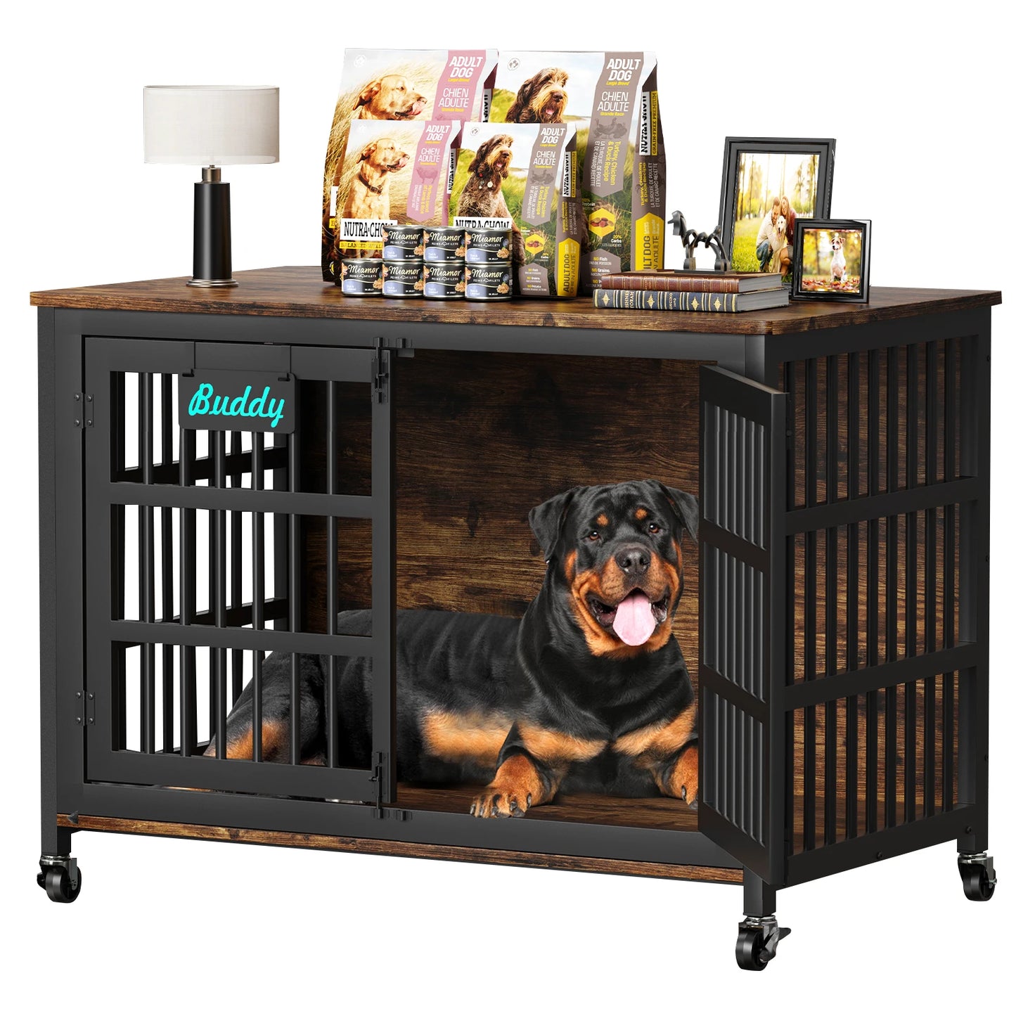 Heavy Duty Crate Furniture For Large Medium Dogs With Casters
