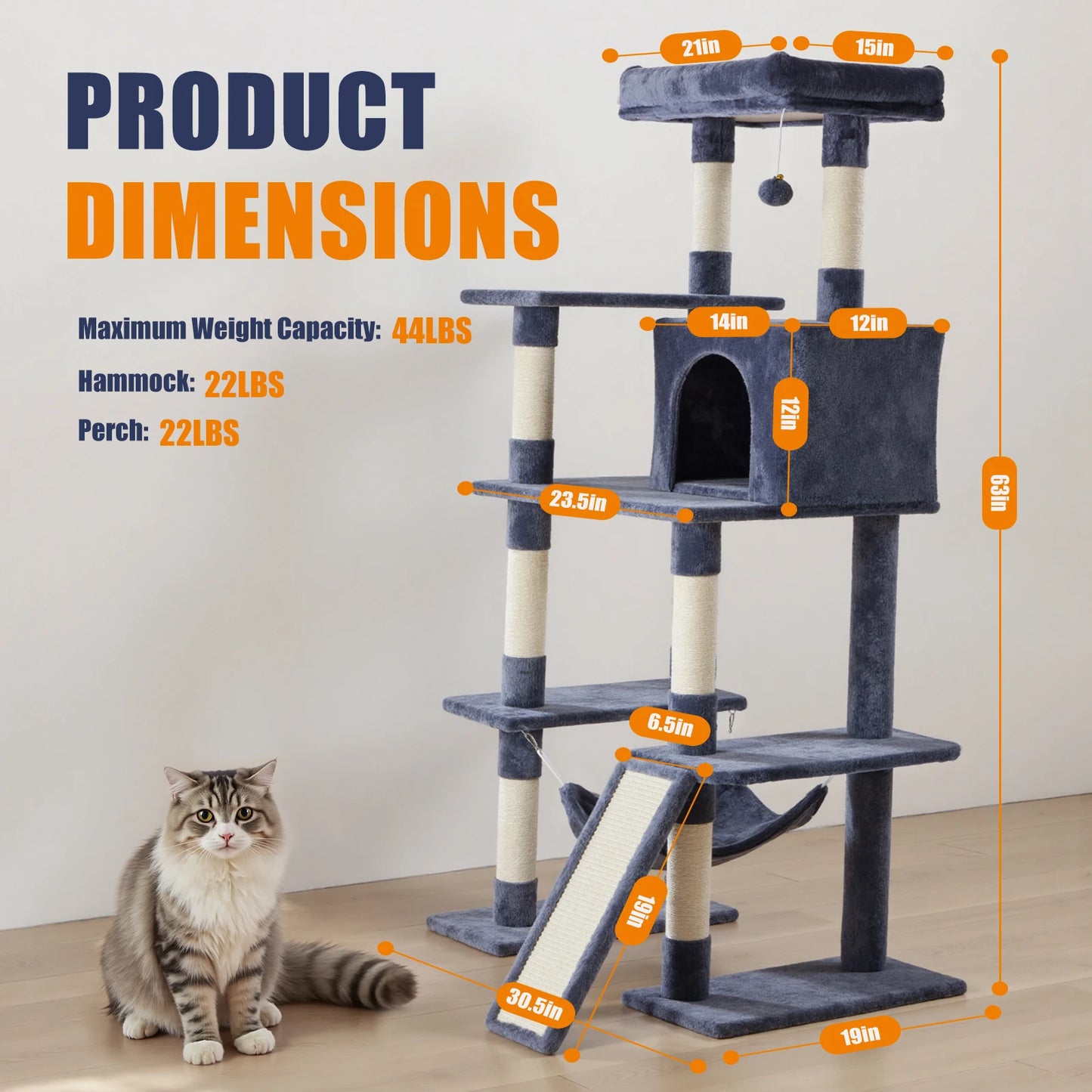 JHK Cat Tree Tall Multi-Cat Climbing Tower Indoor Cat