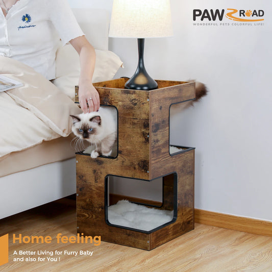 PAWZ Road Wood Cat Condo Bed With Removable Mats Kitty
