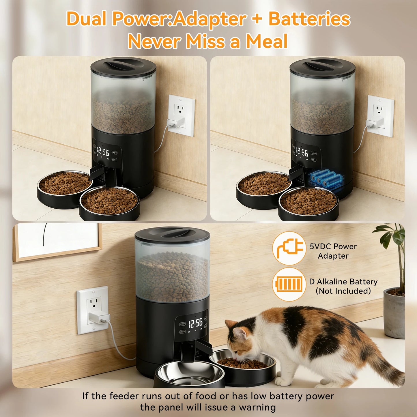 Automatic Cat Feeder With 2 Stainless Bowls And Timed Dispenser