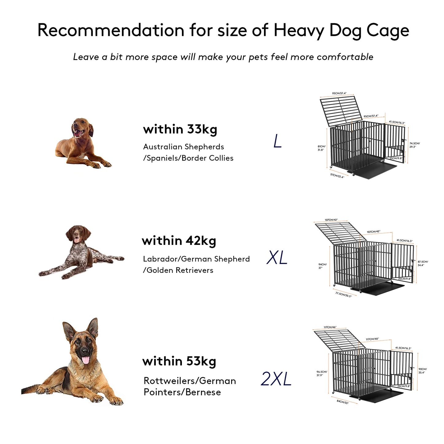 BORWART Heavy Duty Dog Crate With Lockable Wheels And Tray