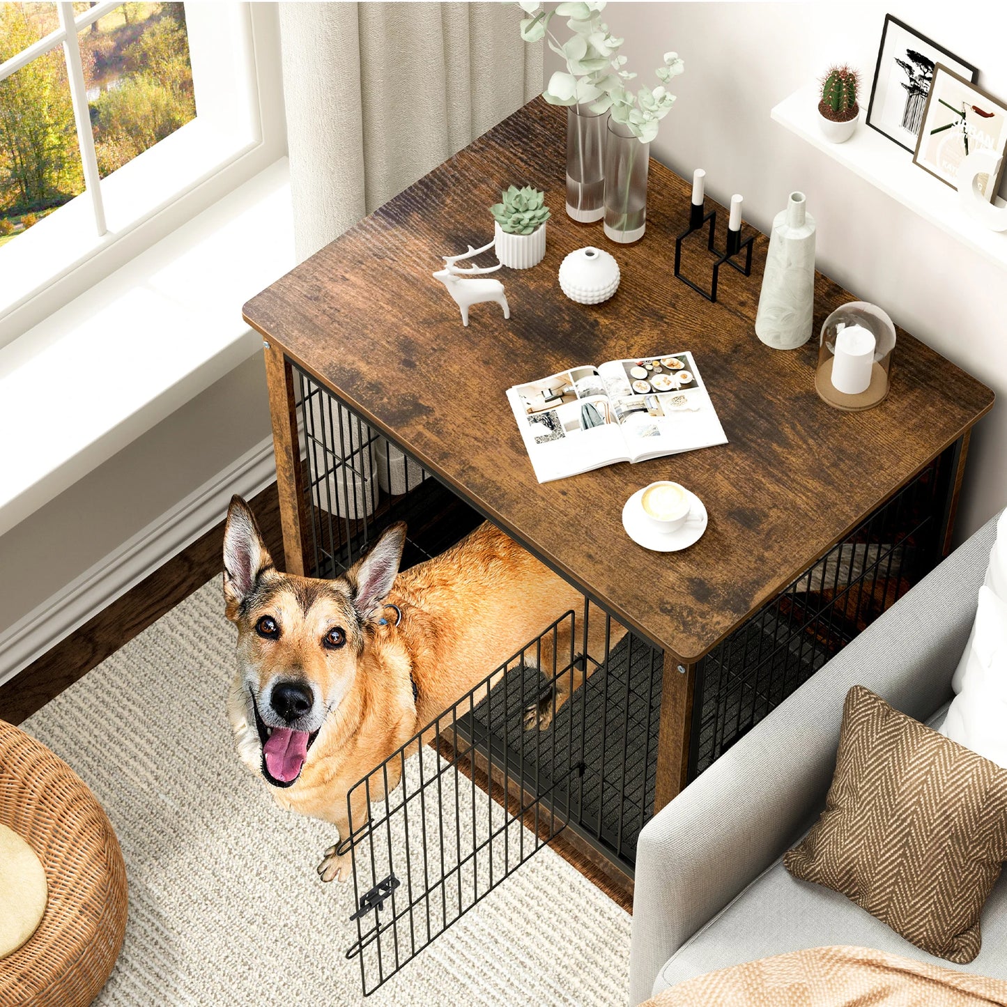 Wooden Dog Crate End Table For Medium To Large Dogs