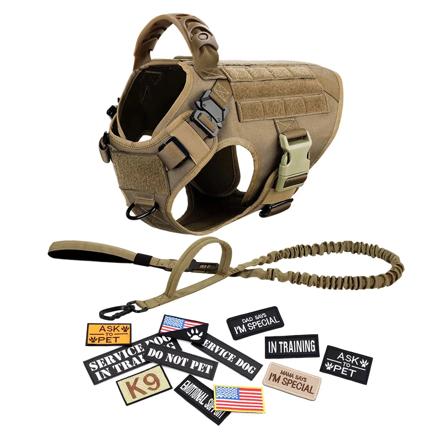 Military Large Dog Harness Vest Set With Leash Patches Bags Training