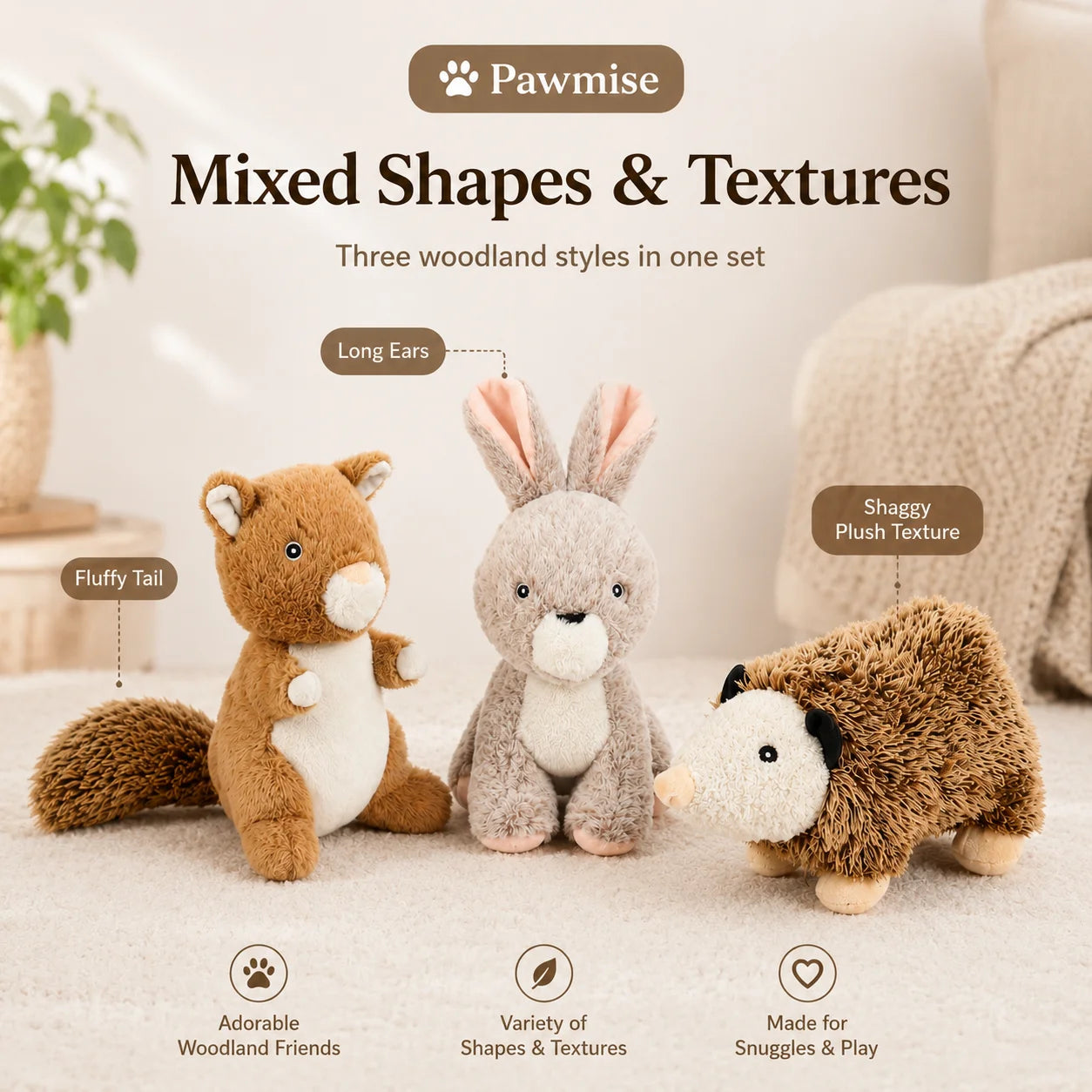 Three-Piece Squeaky Plush Toy Set For Small Dogs And Cats