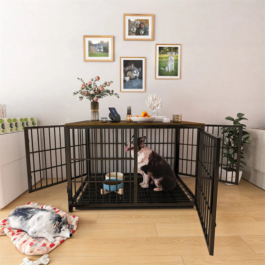 BORWART Heavy Duty Wooden Dog Crate End Table With Doors