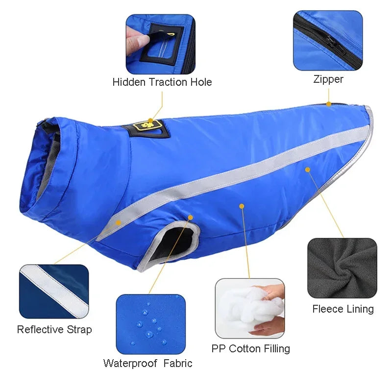Waterproof Winter Dog Coat For Large Dogs Reflective Padded Fleece