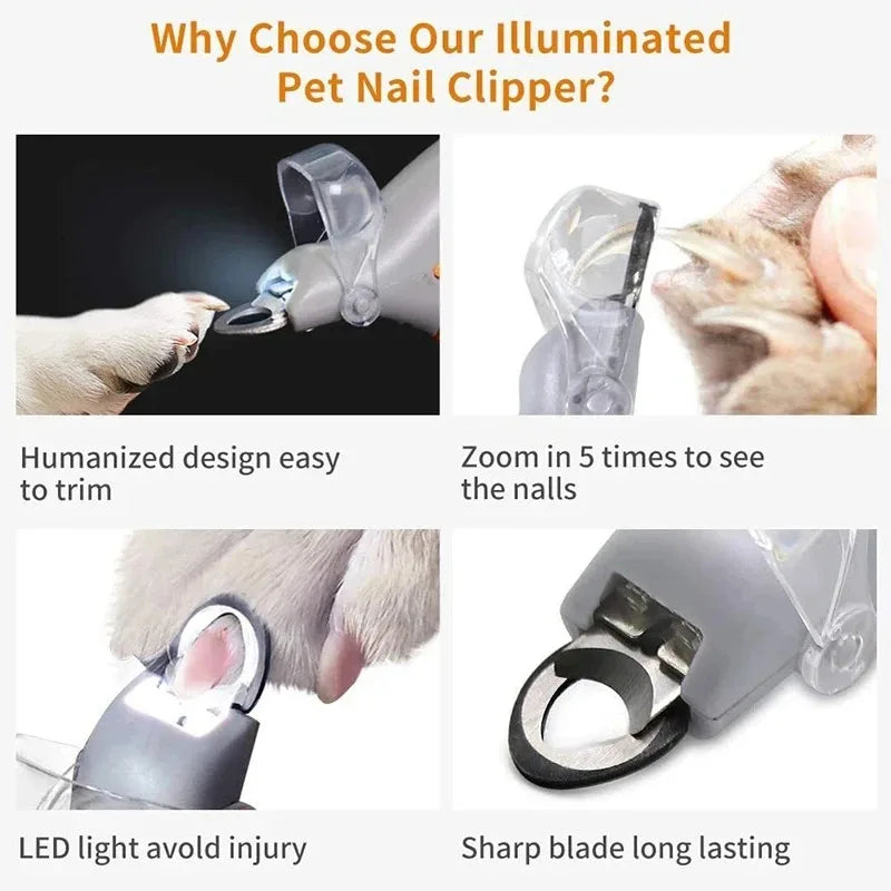 LED Light Pet Nail Clipper Amplification For Dogs Cats