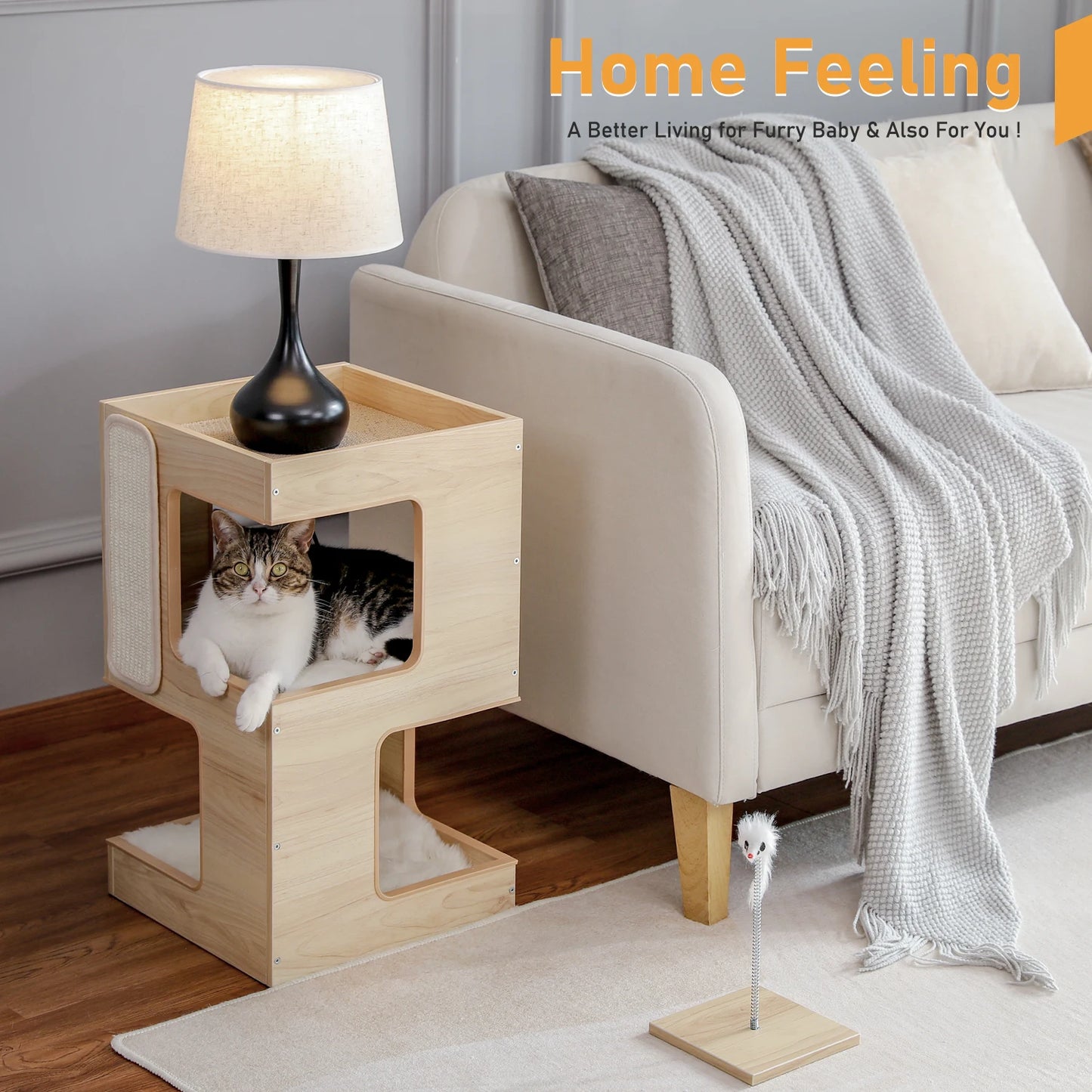 PAWZ Road Wood Cat Condo Bed With Removable Mats Kitty