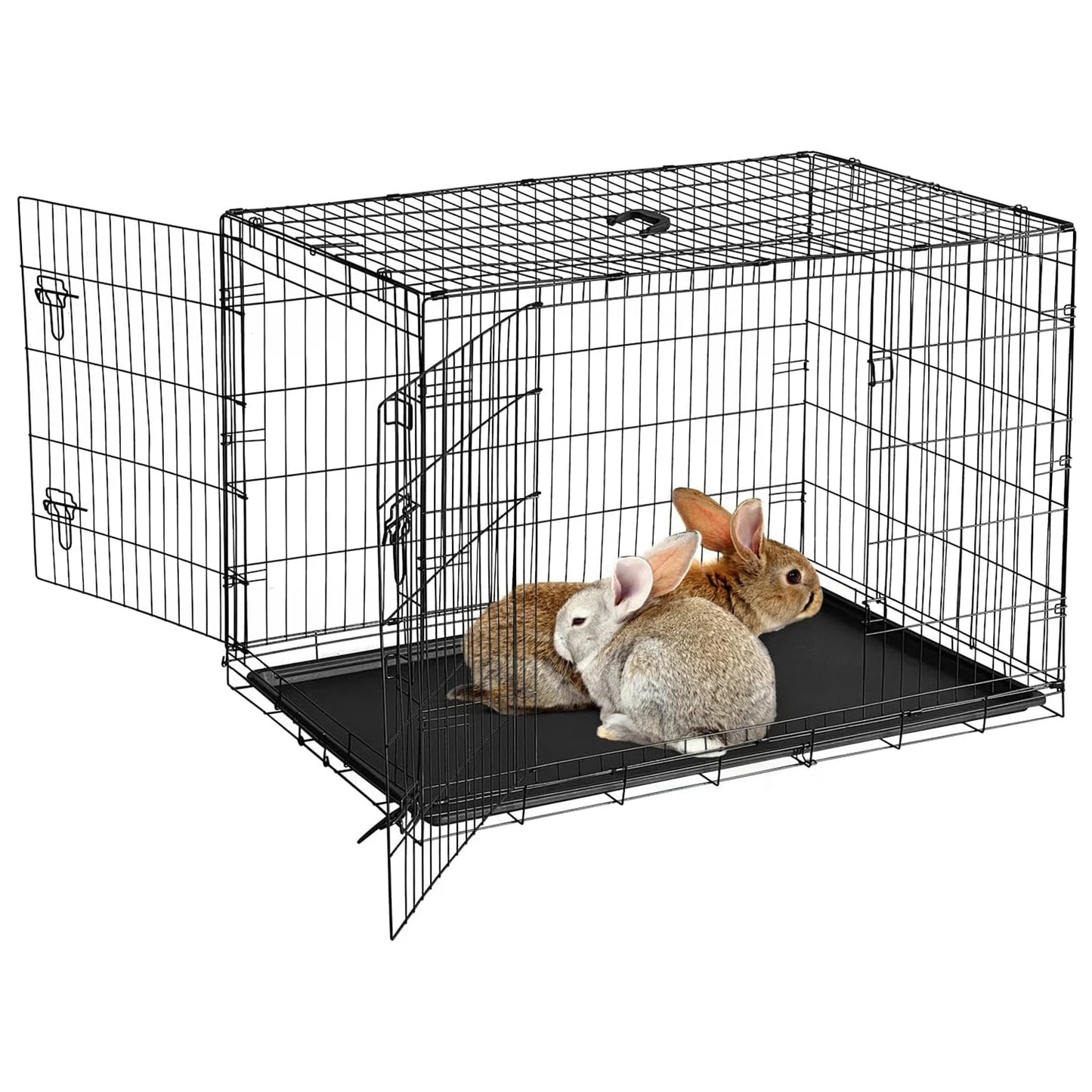 HiMISS Folding Rabbit Cage With Slide Out Tray Two Doors