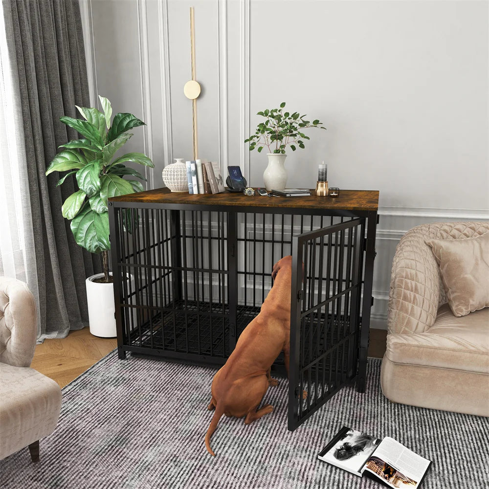 BORWART Heavy Duty Wooden Dog Crate End Table With Doors