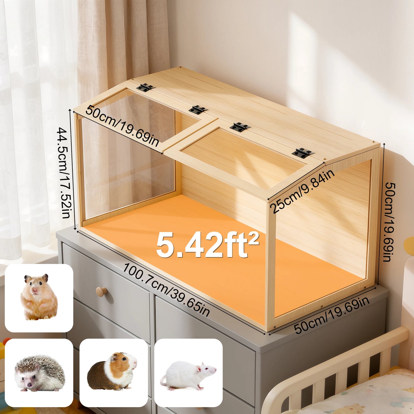 Large Wooden Hamster Cage With Integrated LED Light And Safety