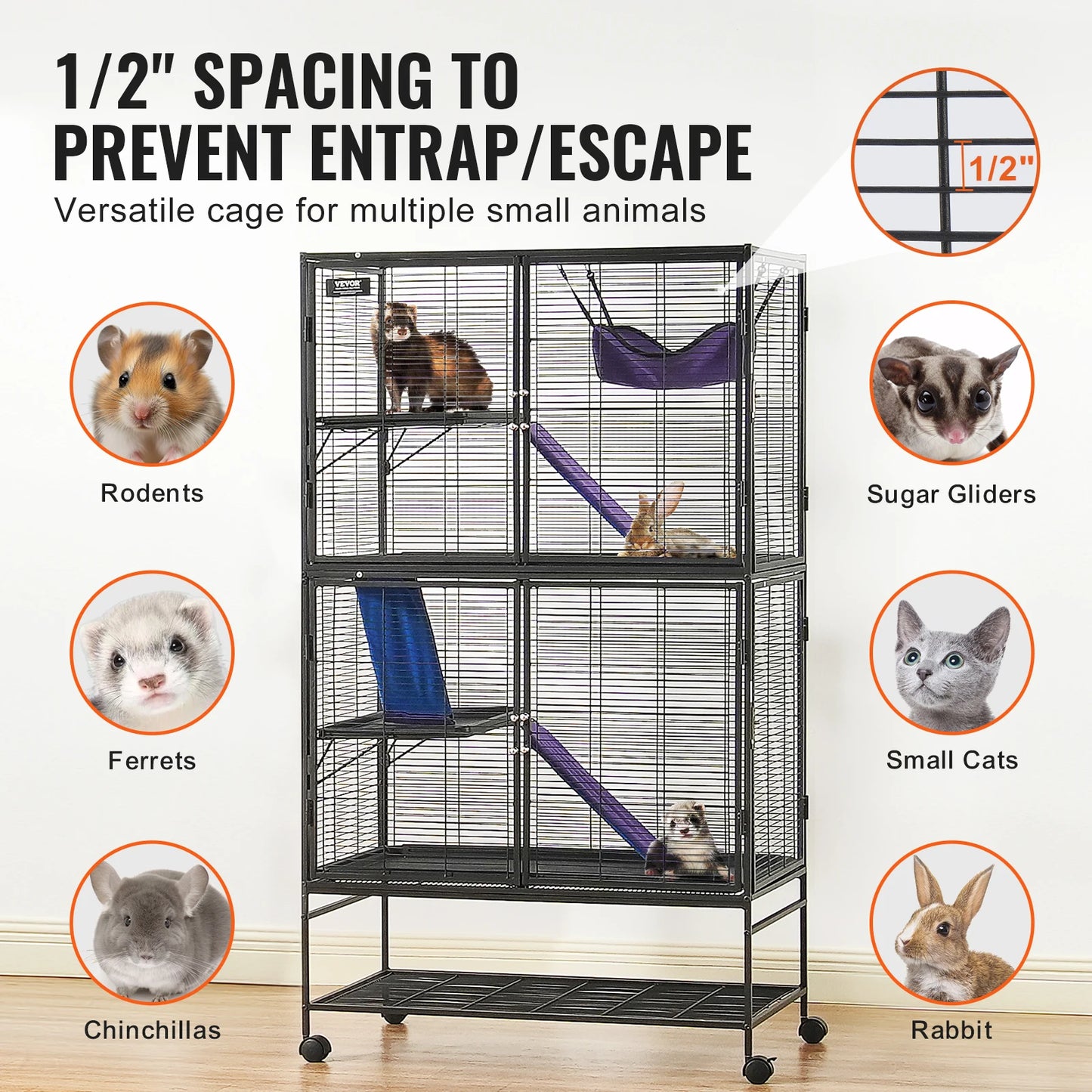 SucceBuy Rolling Metal Ferret Cage Four-Tier Critter Nation Cage
