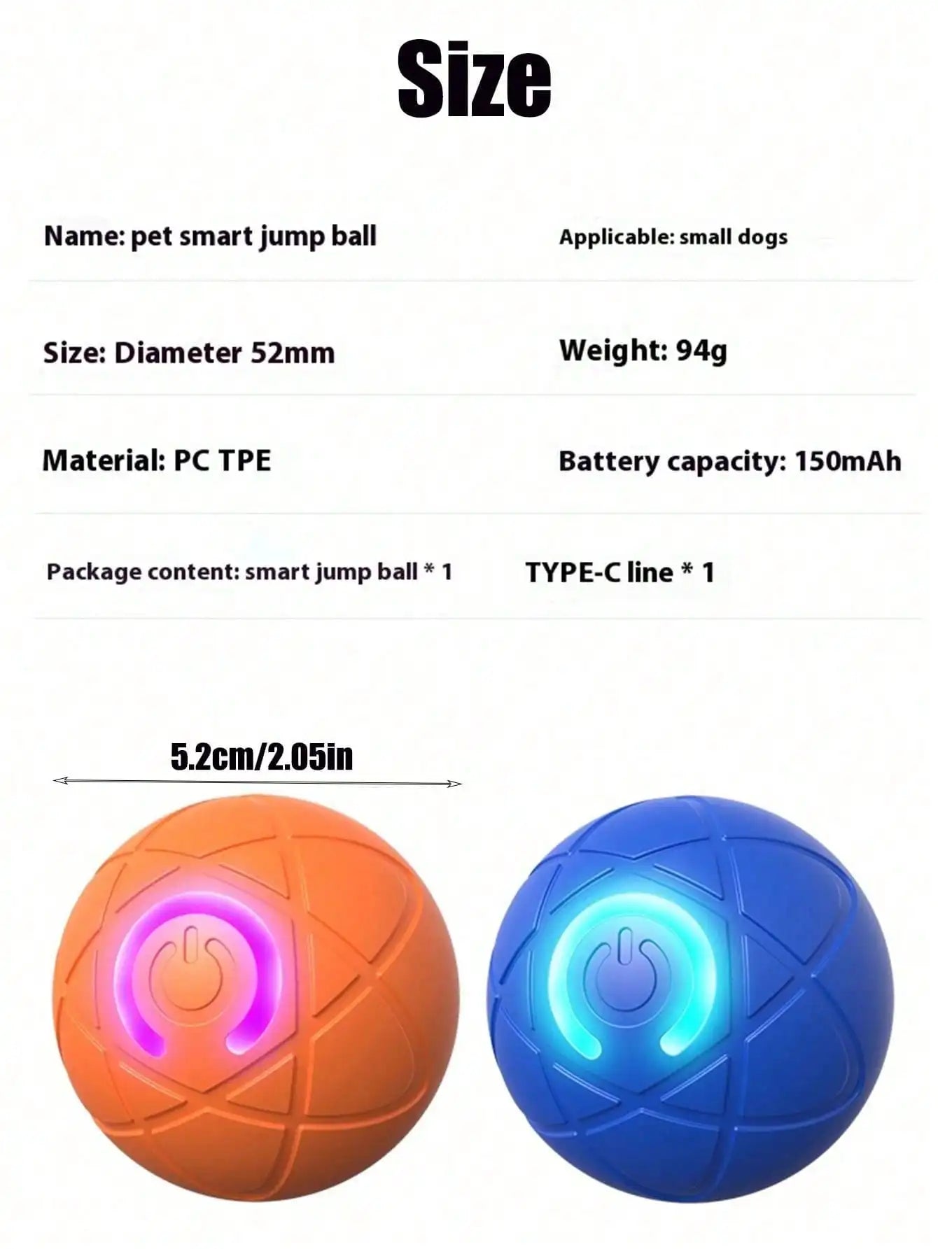 Interactive Dog Ball Toy For Small Medium Dogs USB Interface