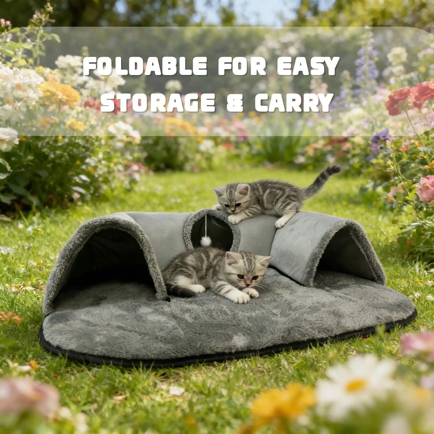 2 In 1 Cat Tunnel Bed With Plush Cushion And Hideaway Cave