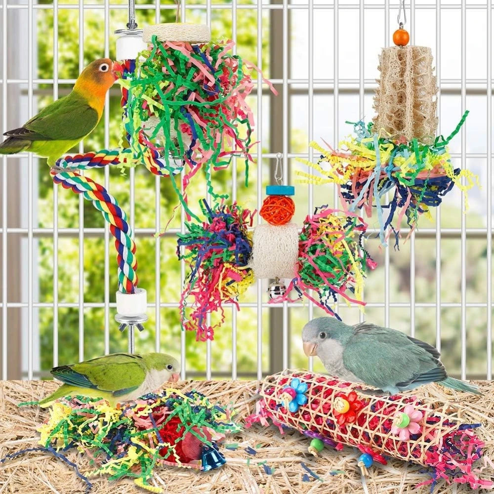 Bird Chew Toys Foraging Paper Ball Cage Hanging Set