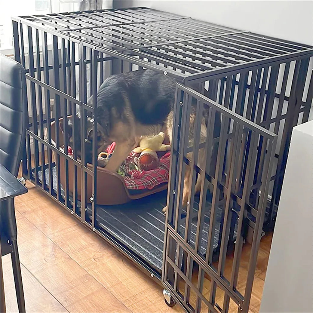 BORWART Heavy Duty Dog Crate With Lockable Wheels And Tray